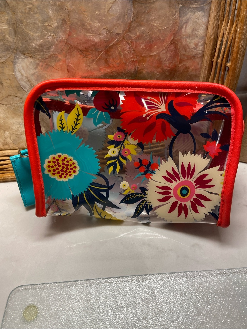 Spartina 459 Floral Clear Cosmetic Pouch - Red Trim